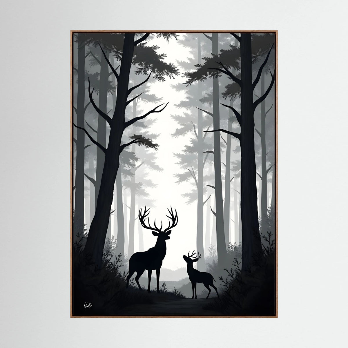 Night Forest Stag & Doe Wall Canvas 
