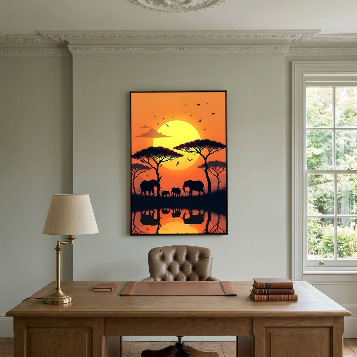 Elephants At Sunset Canvas Wall art