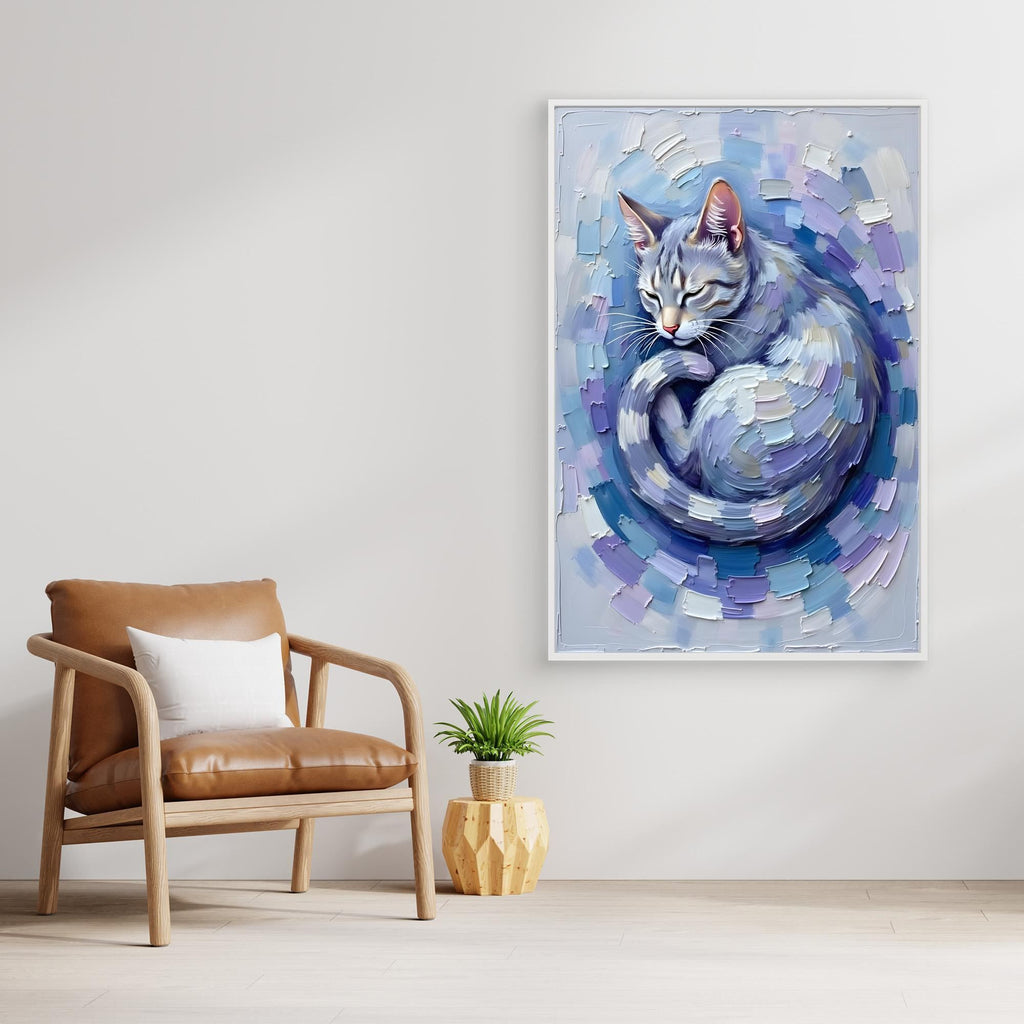Patel Blue Domestic Cat Oil Style Canvas Minimalist Decor