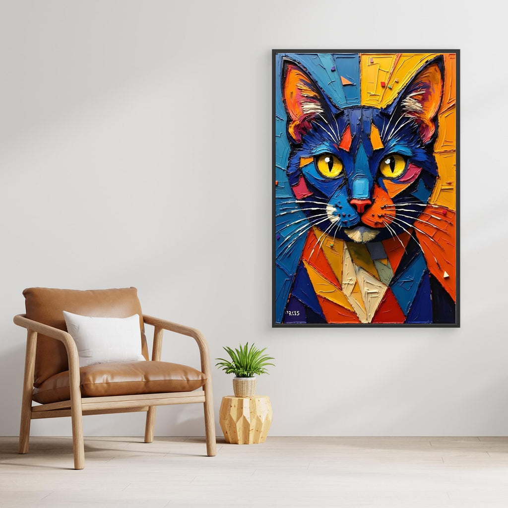 Vibrant Oil Style Domestic Cat Minimalist Wall Decor