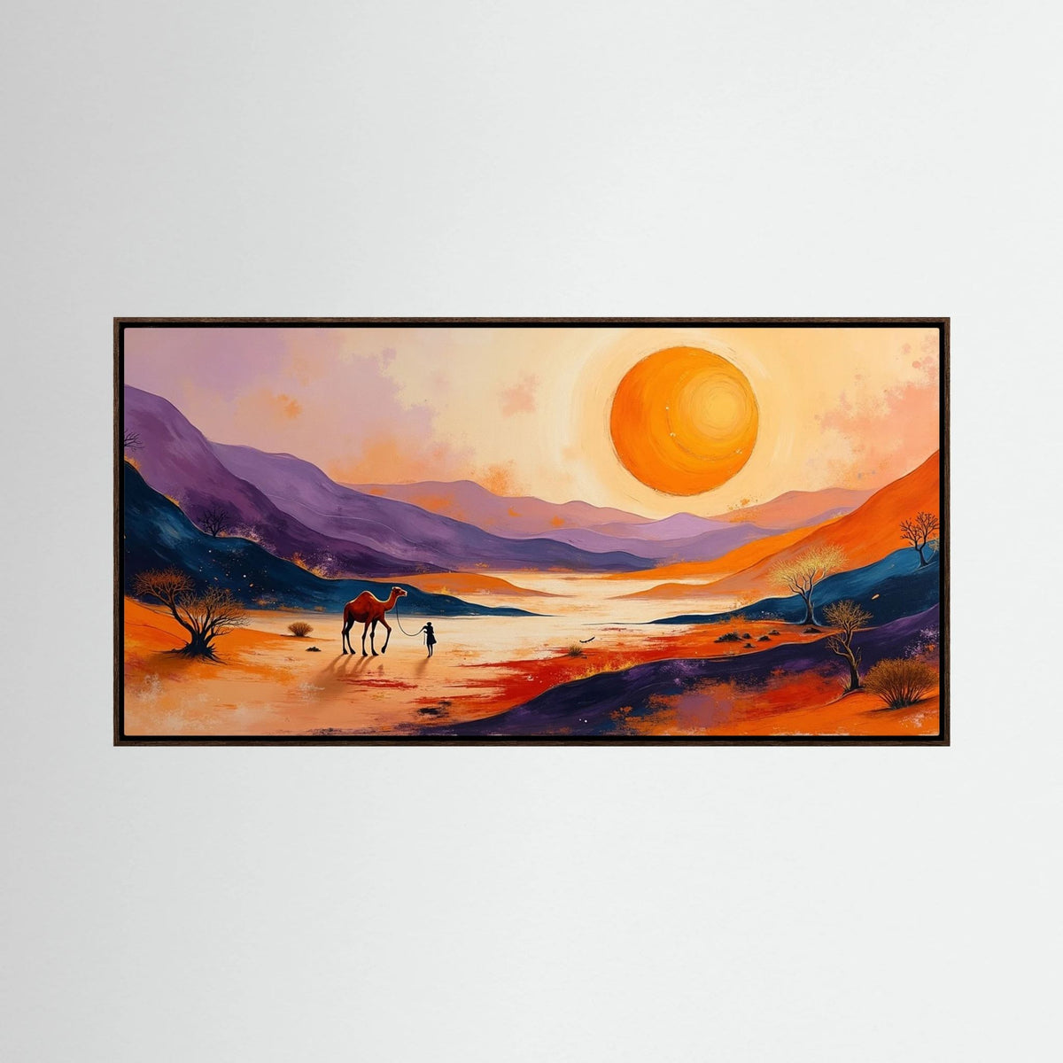 Traveller In Dessert Sands At Sunset Canvas Wall Art