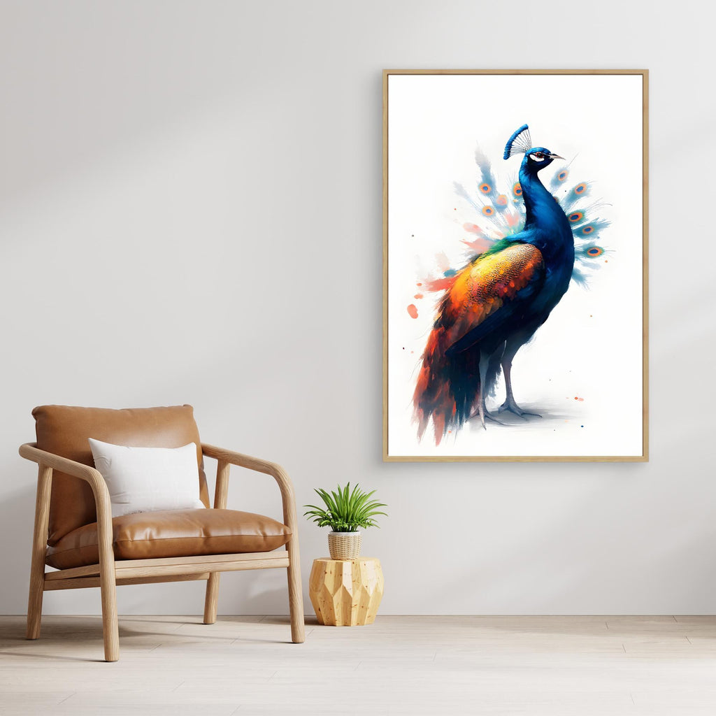 Abstract Peacock Canvas Wall Art Print Modern Oil Style Minimalist