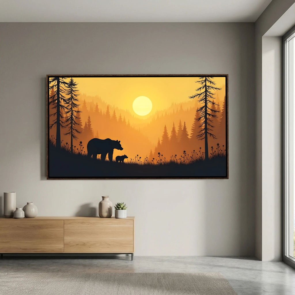 Bears In The Alaskan Wilderness At Sunset Abstract Canvas