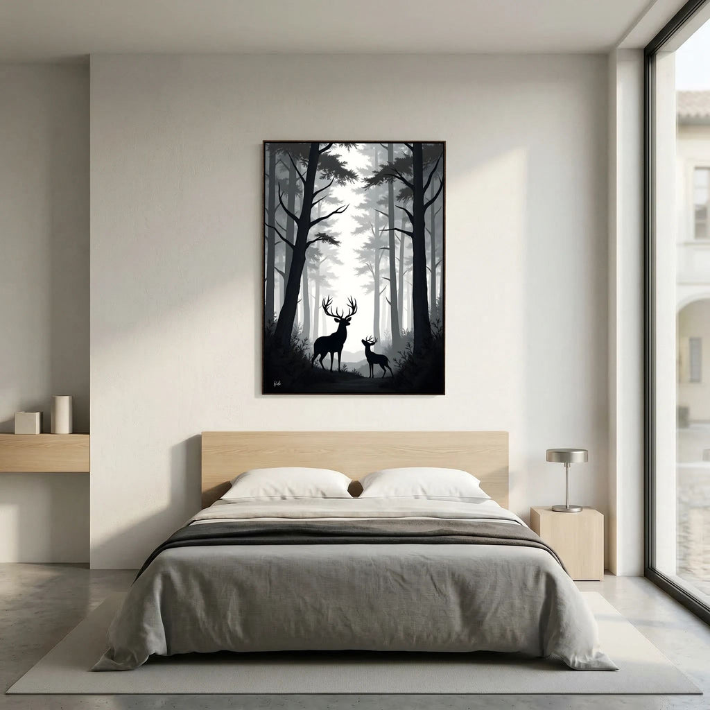 Night Forest Stag & Doe Wall Canvas 