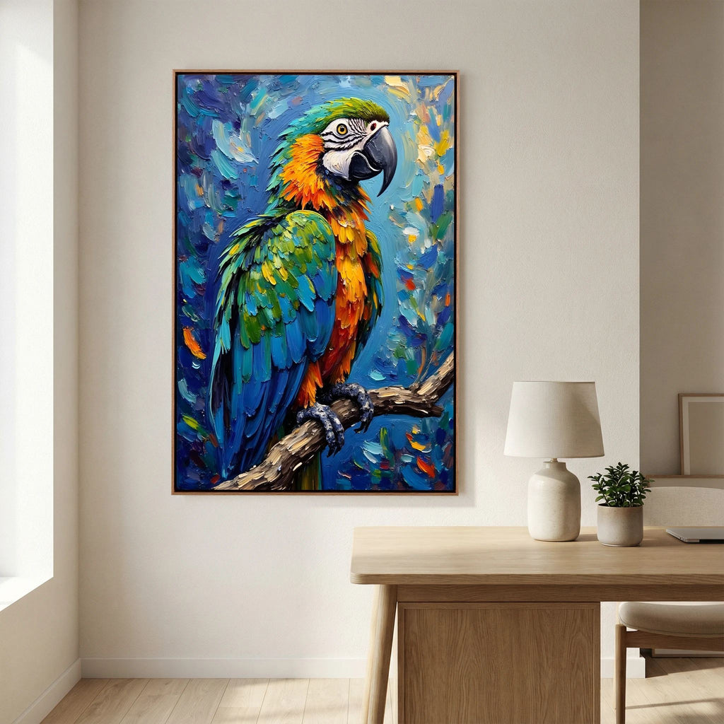 Electric Blue Macaw Oil Style Canvas Minimalist Wall Decor