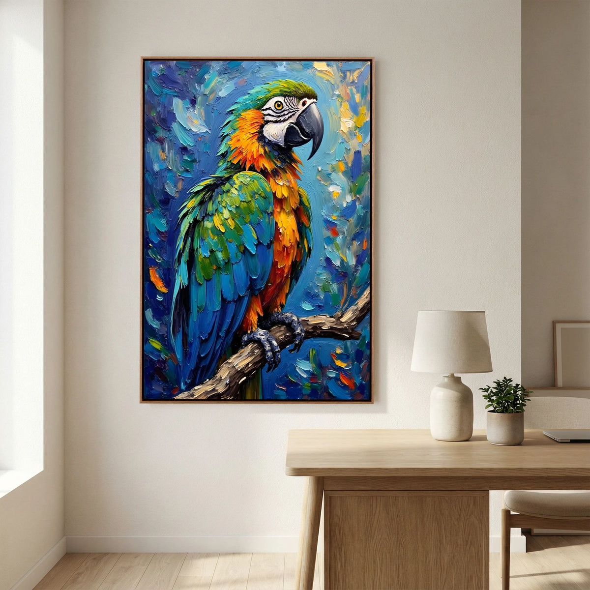 Electric Blue Macaw Oil Style Canvas Minimalist Wall Decor
