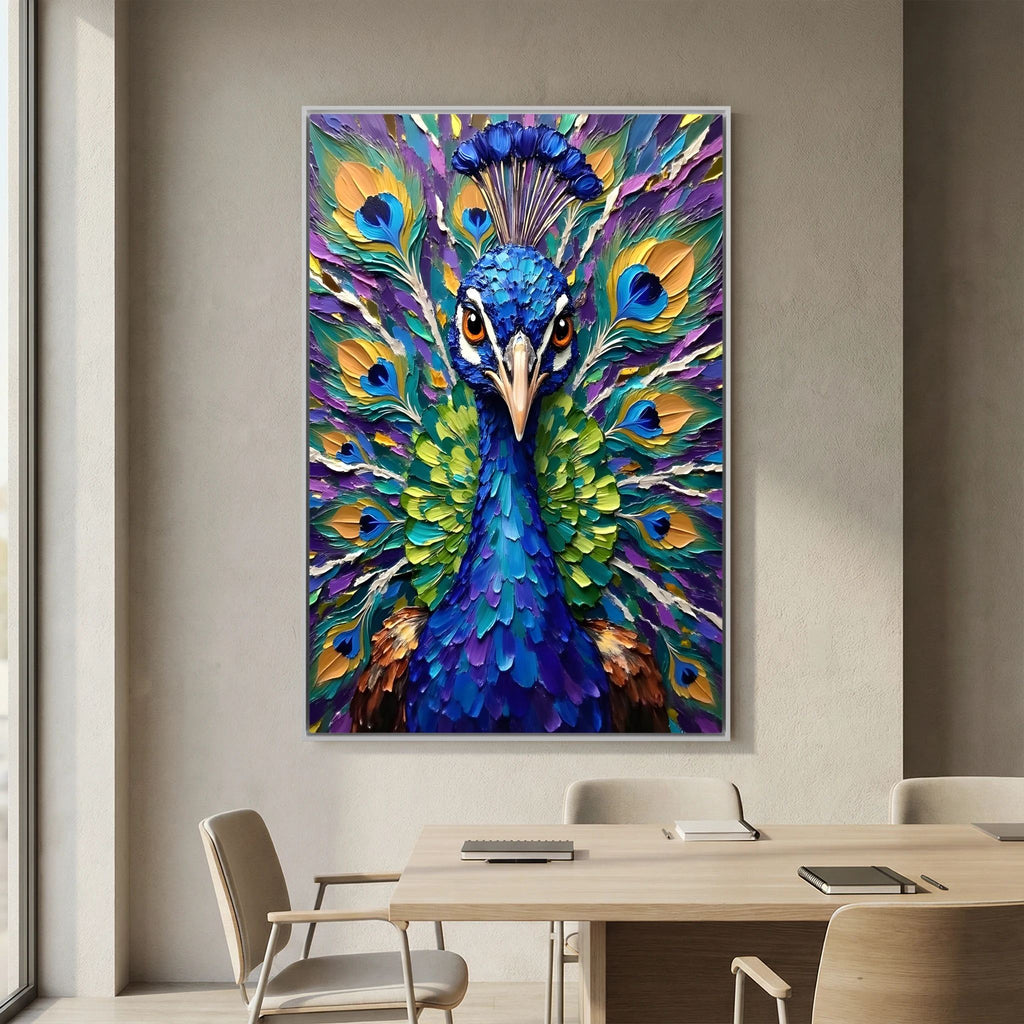 Vibrant Abstract  Oil Style Peacock Minimalist Decor