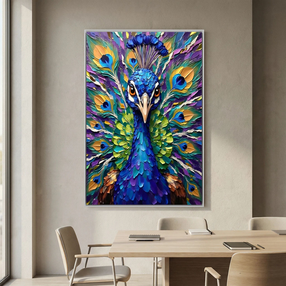 Vibrant Abstract  Oil Style Peacock Minimalist Decor