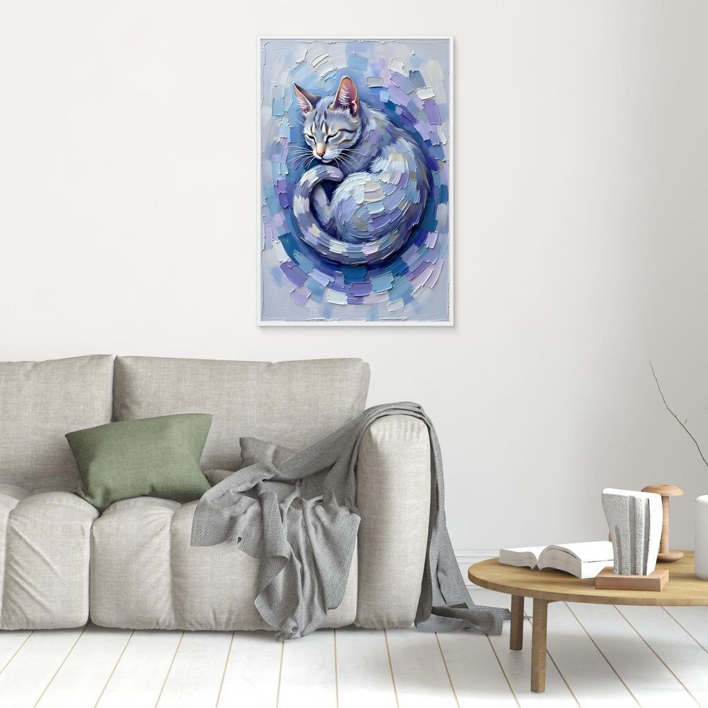 Patel Blue Domestic Cat Oil Style Canvas Minimalist Decor