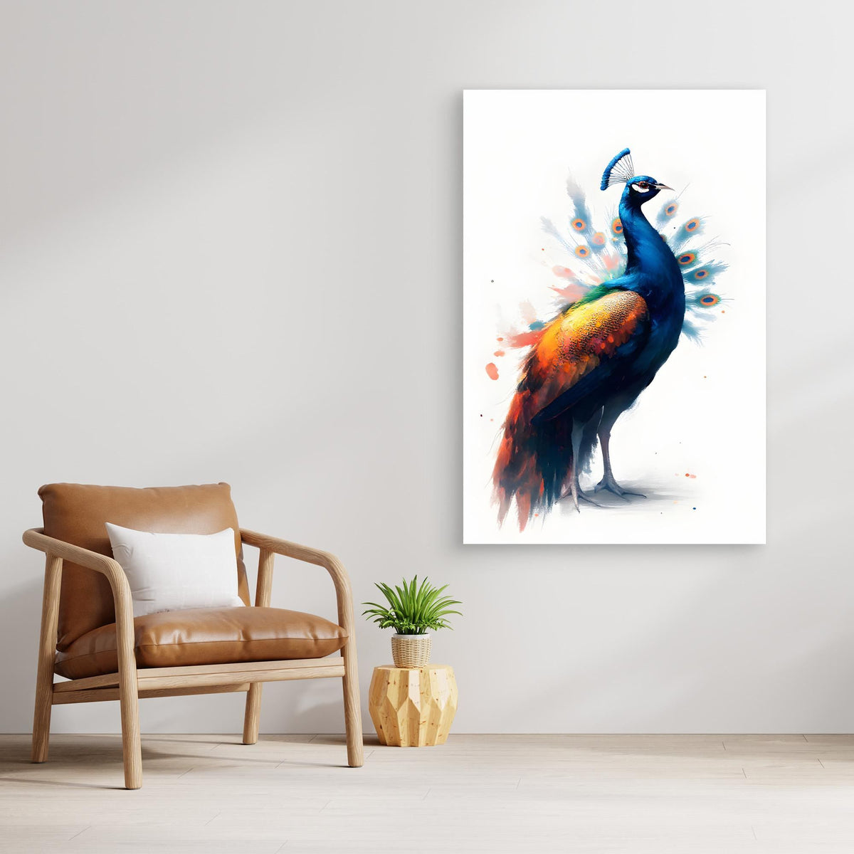 Abstract Peacock Canvas Wall Art Print Modern Oil Style Minimalist