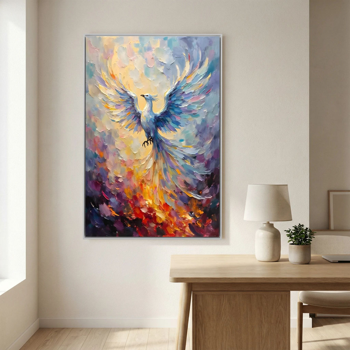 Phoenix In Flight Vibrant Majestic Minimalist Oil Style Decor