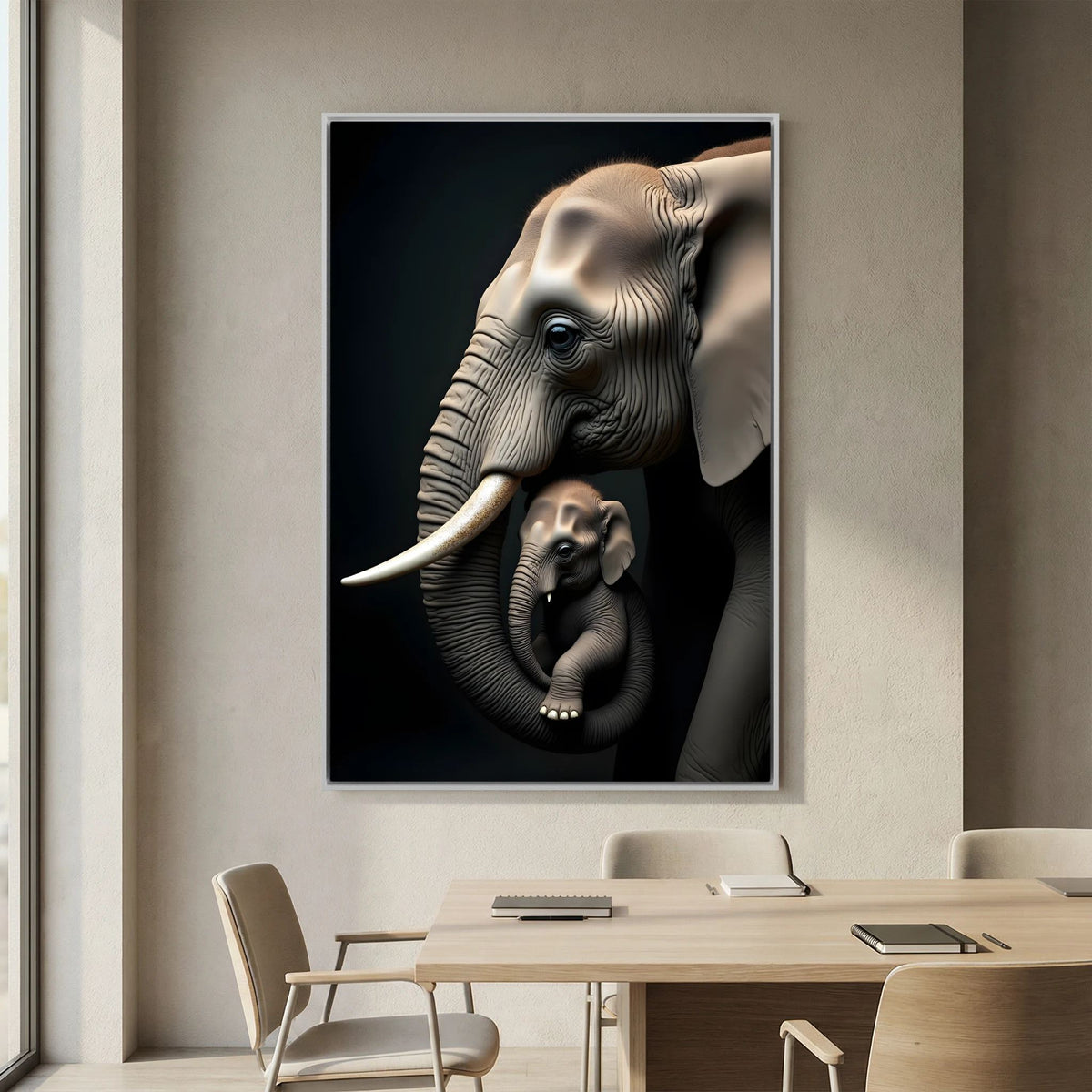 Abstract Elephant Canvas Wall Art, Modern Safari Nursery Print, Warm Toned Statement Decor, Poly-Cotton Framed Wildlife Art, Gift