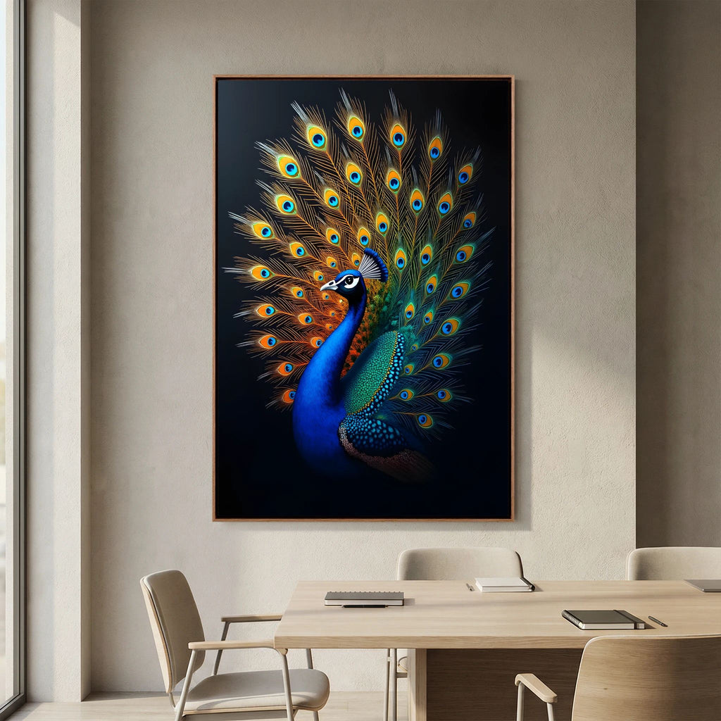 Vibrant Abstract Peacock Black Background Minimalist Wall Canvas