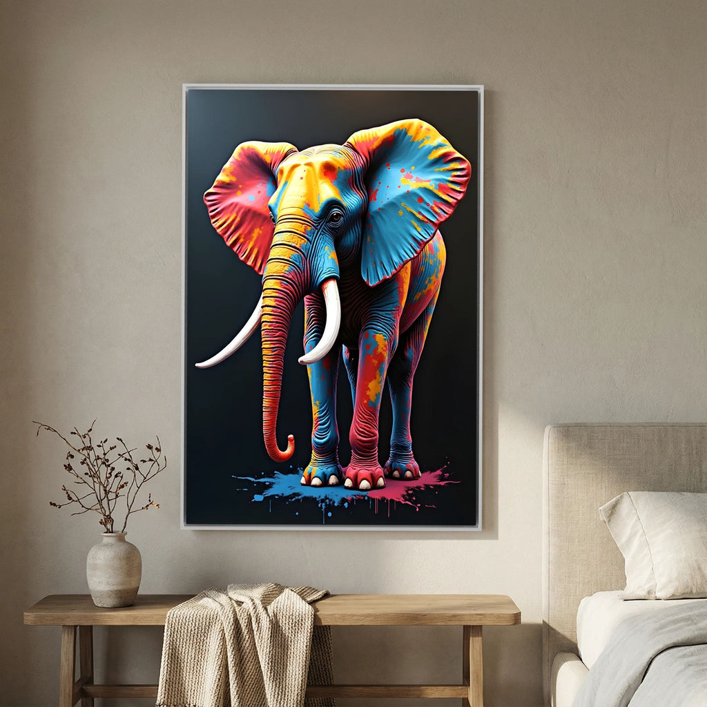 Abstract Elephant Canvas Wall Art, Modern Safari Print, Warm Toned Statement Decor, Poly-Cotton Framed Wildlife Art, Gift