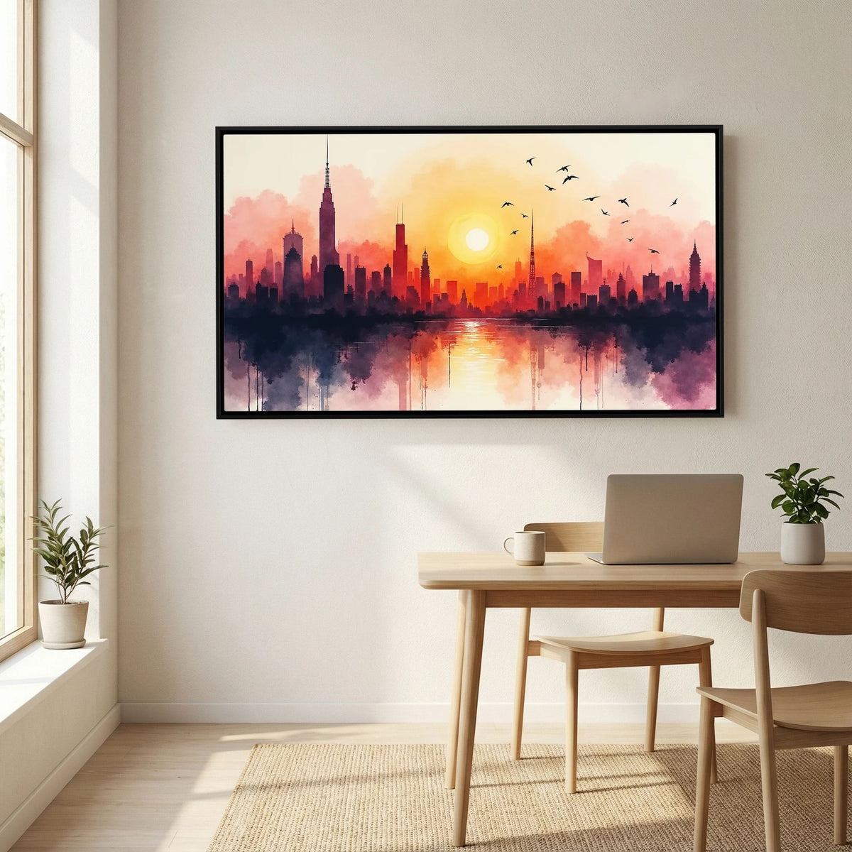 Minimalist Cityscape At Sunset 
