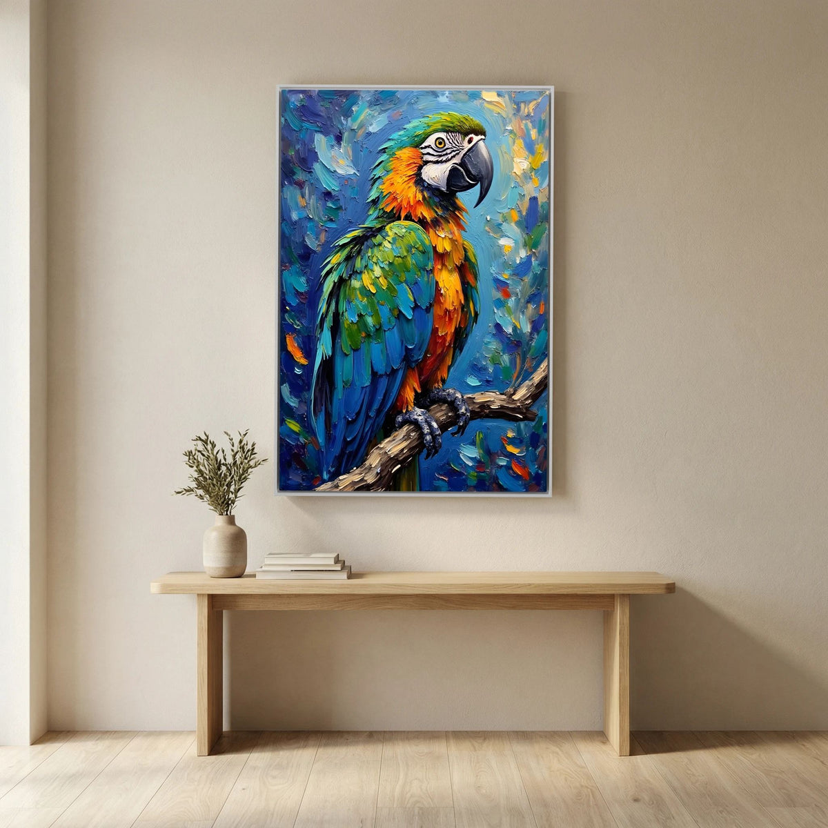 Electric Blue Macaw Oil Style Canvas Minimalist Wall Decor