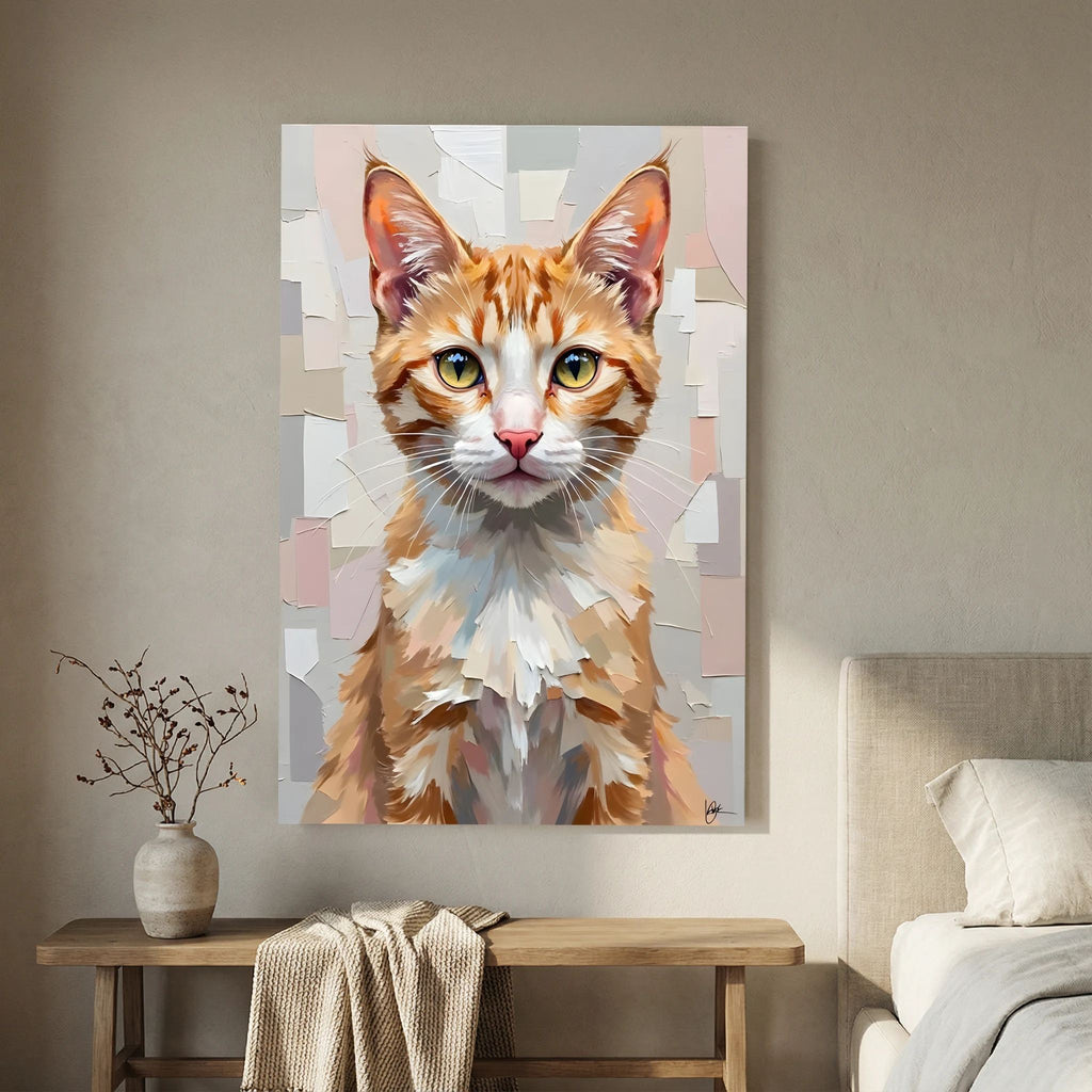 Cute Kitten Abstract Oil Style Minimalist Canvas Kids Room