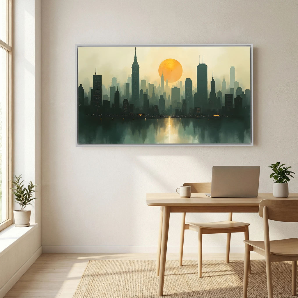 Minimalist Cityscape At Sunset 
