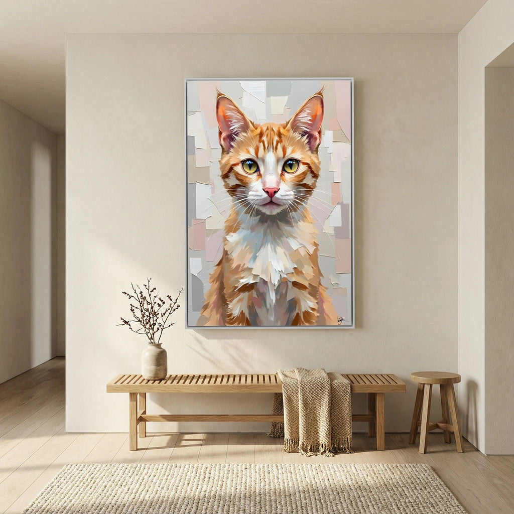 Cute Kitten Abstract Oil Style Minimalist Canvas Kids Room
