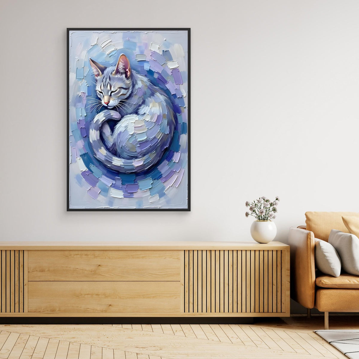 Patel Blue Domestic Cat Oil Style Canvas Minimalist Decor