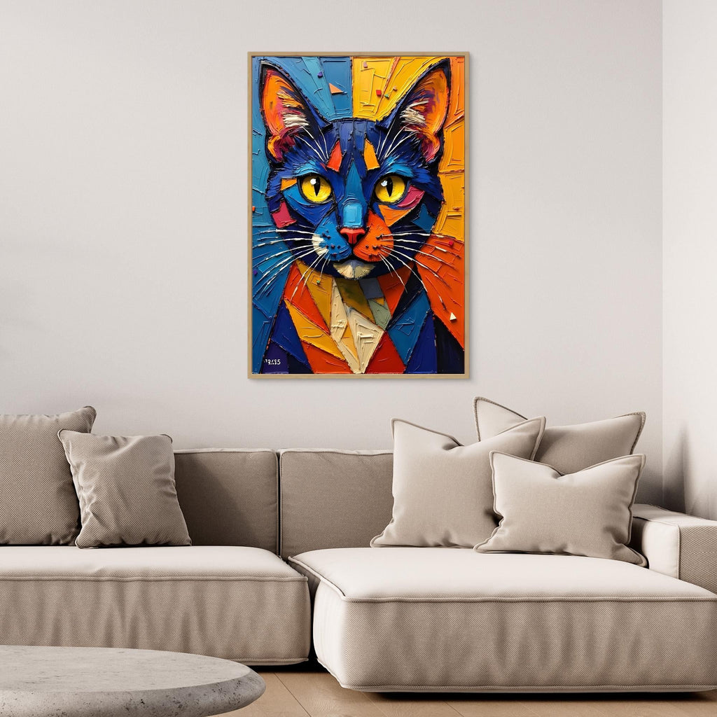 Vibrant Oil Style Domestic Cat Minimalist Wall Decor