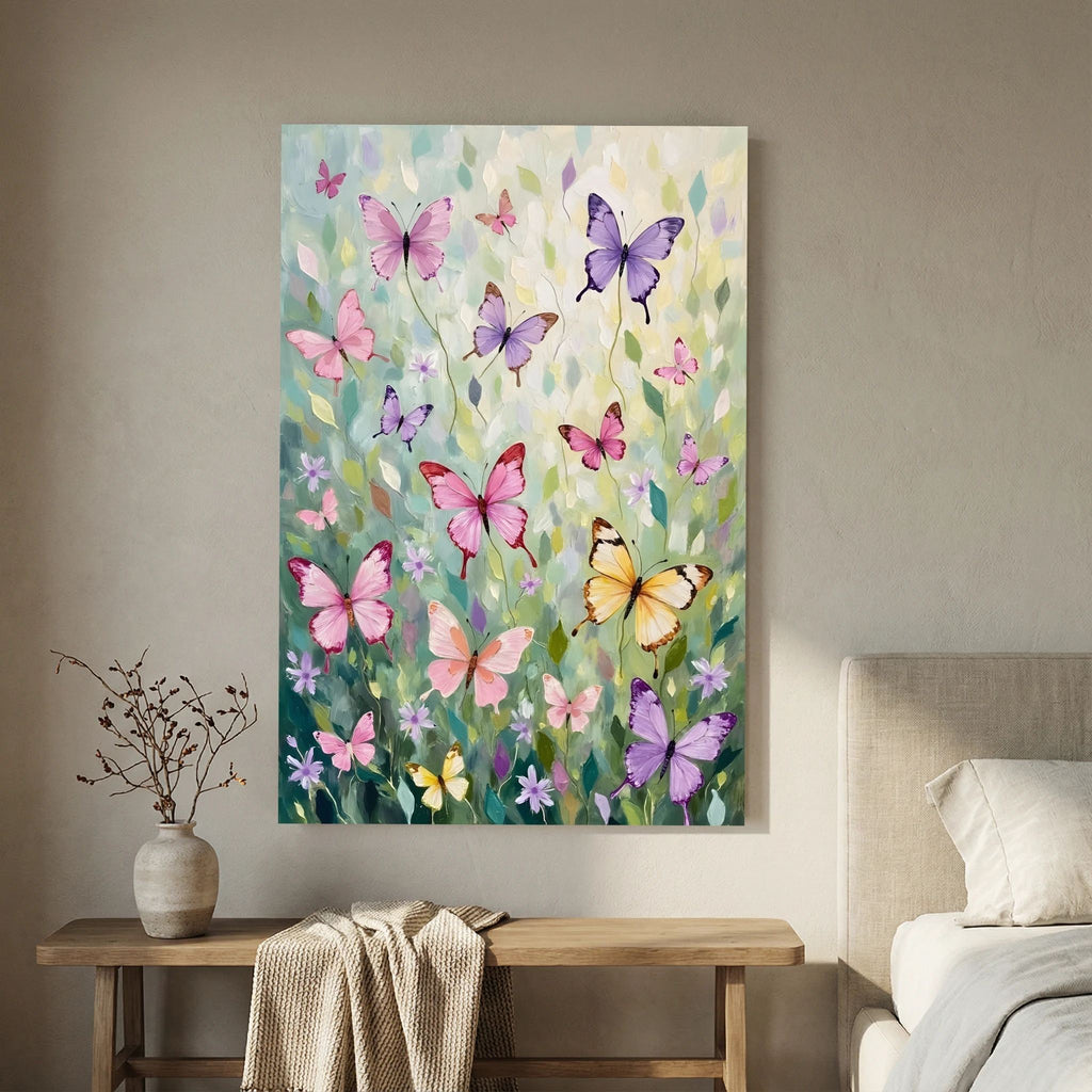 Butterfly Wall Art Pastel Colours Minimalist Abstract Canvas