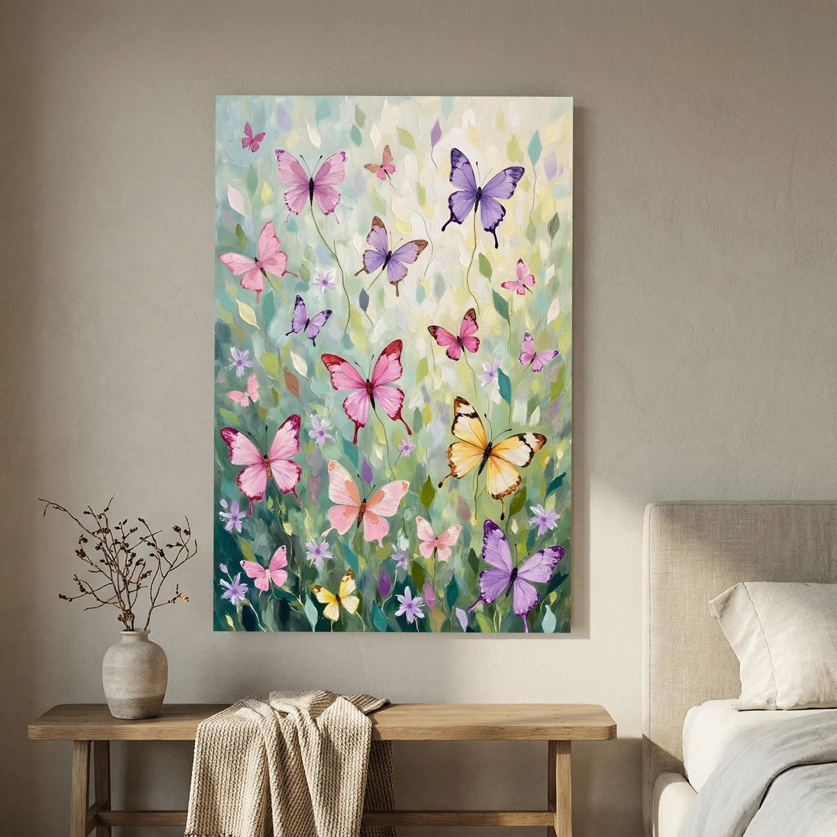 Butterfly Wall Art Pastel Colours Minimalist Abstract Canvas