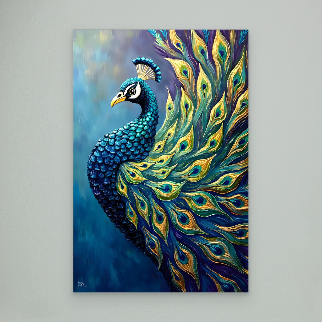 Art Deco Abstract Peacock Electric Blue Wall Canvas 
