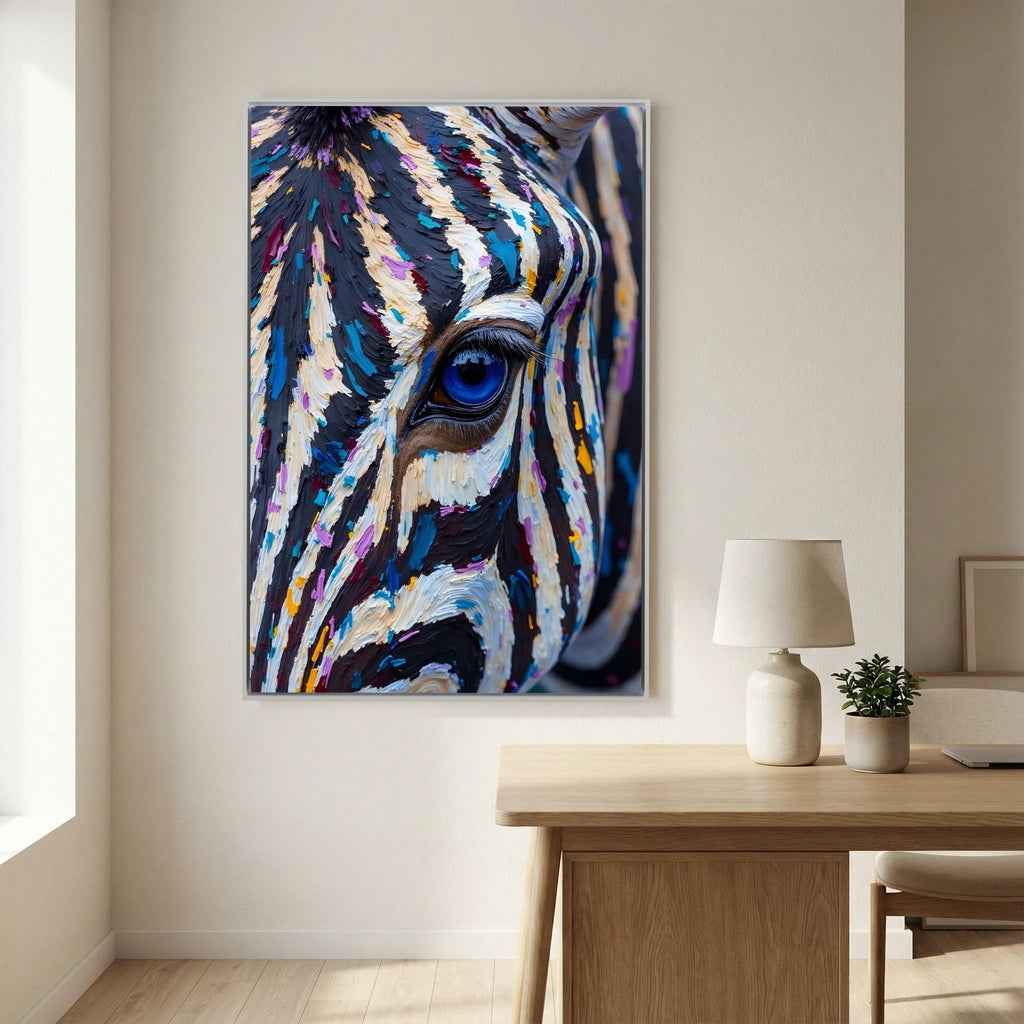 Zebra Monochrome A Hint Of Colour Minimalist Oil Style Canvas 