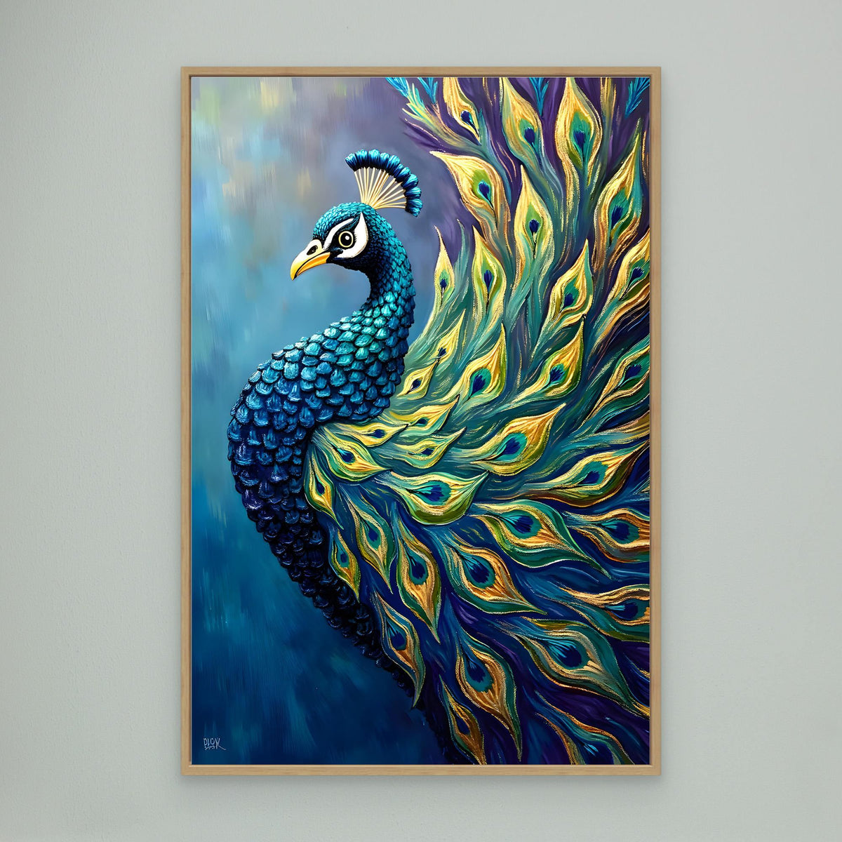 Art Deco Abstract Peacock Electric Blue Wall Canvas 