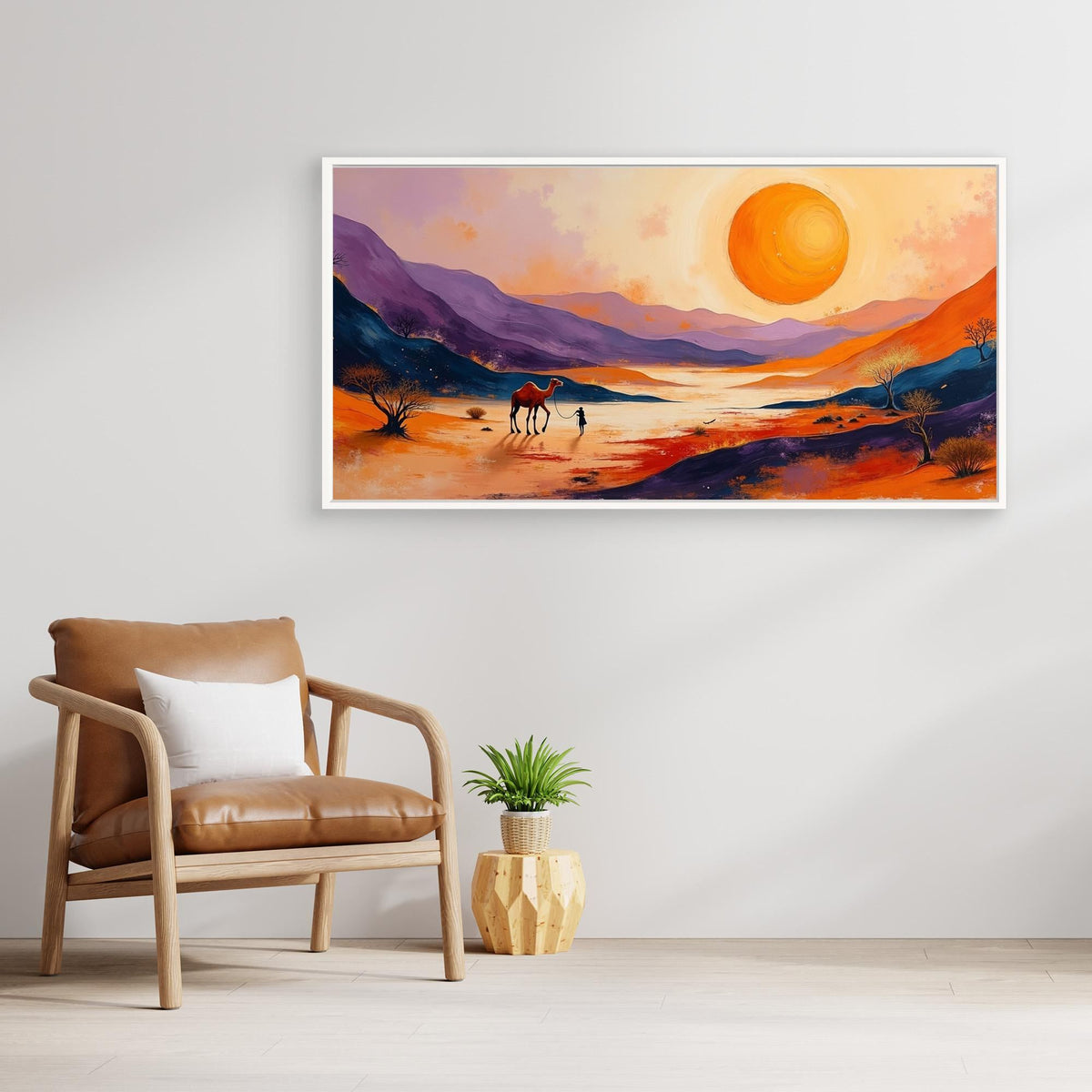 Traveller In Dessert Sands At Sunset Canvas Wall Art