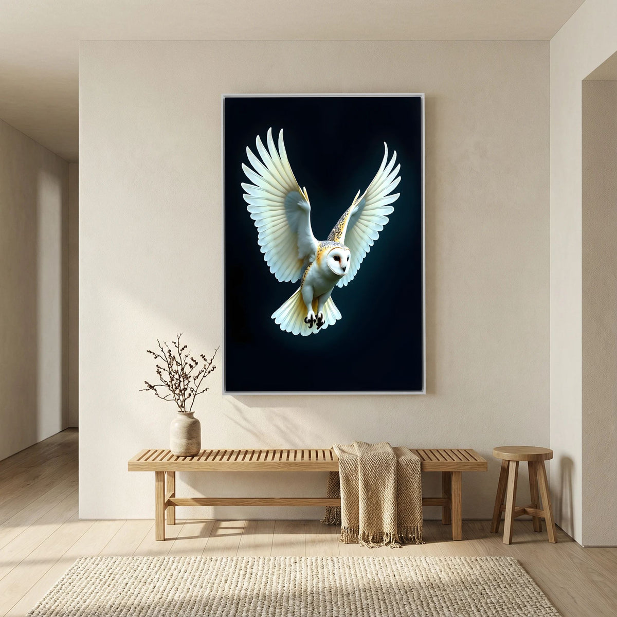 Exquisite  Barn Owl In Flight Print Minimalist Wall Canvas