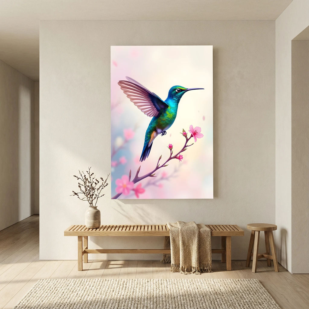 Vibrant Humming Bird Minimalist Canvas Wall Art