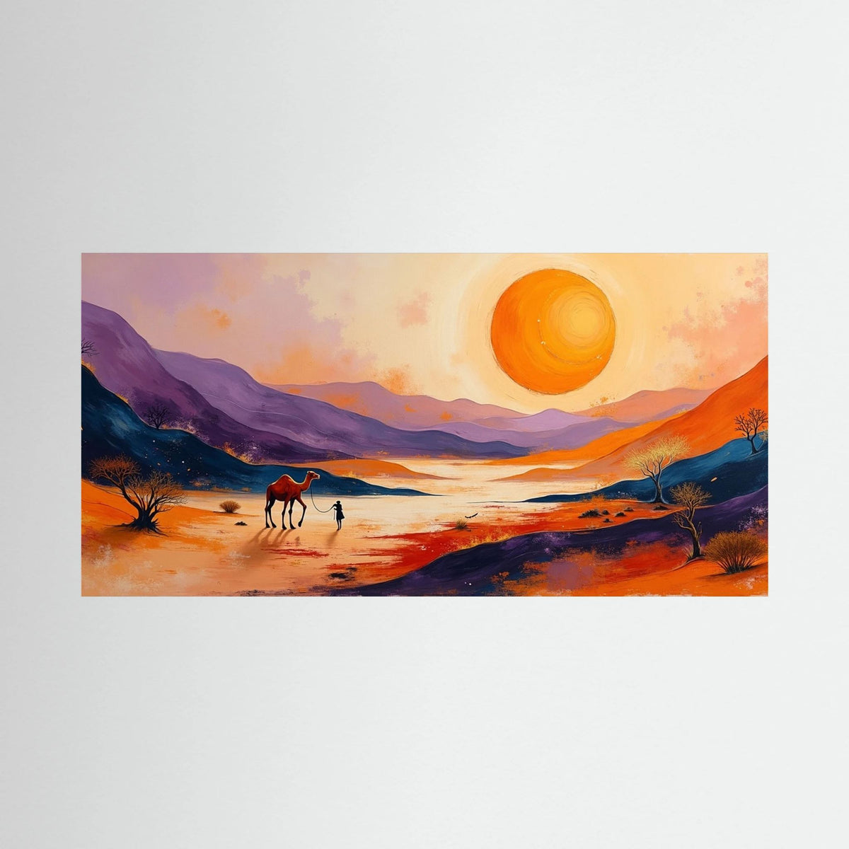 Traveller In Dessert Sands At Sunset Canvas Wall Art