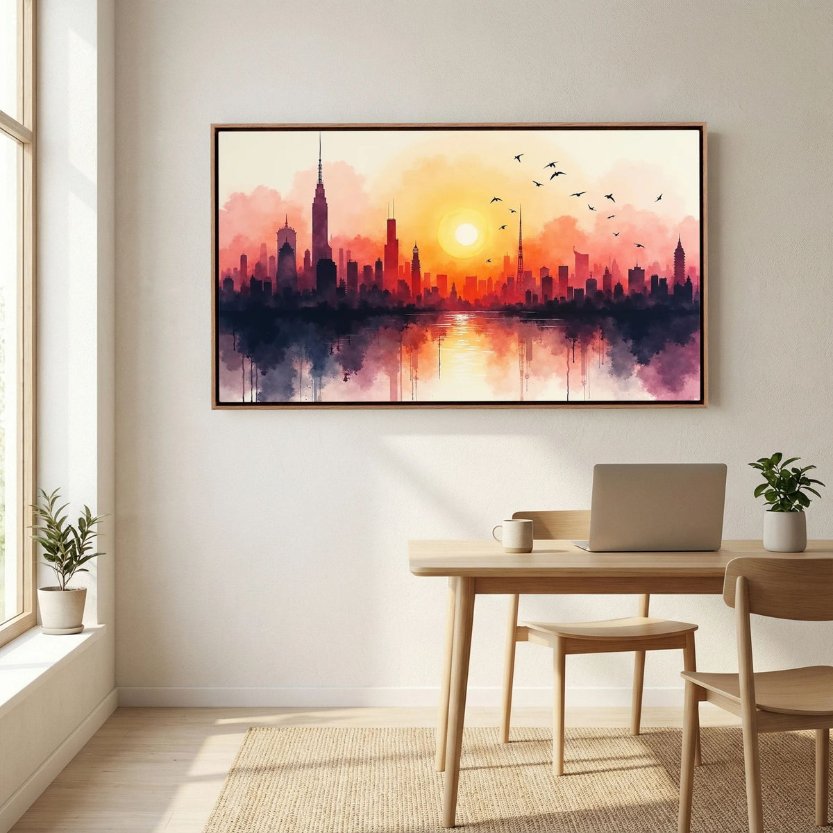 Minimalist Cityscape At Sunset 