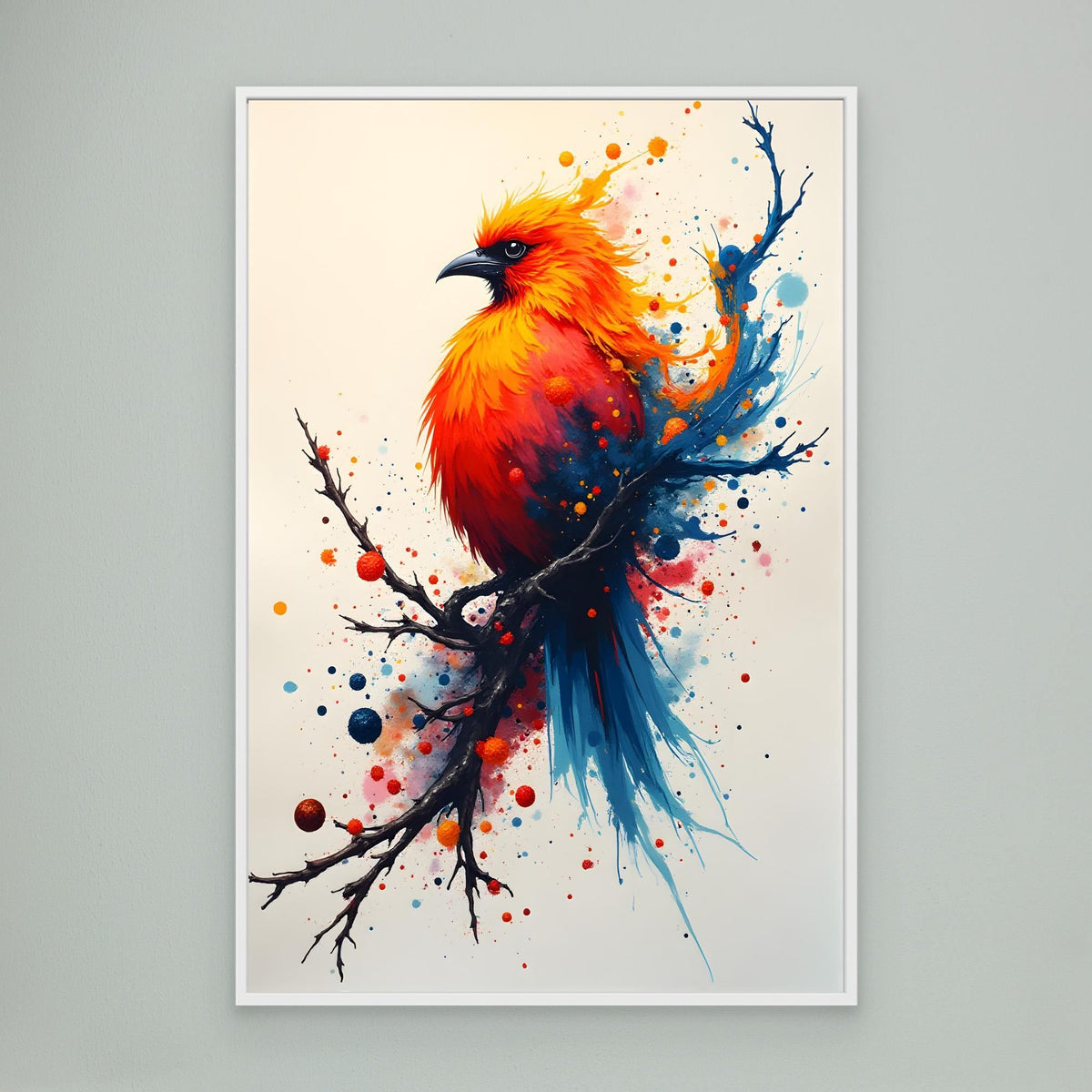 Vibrant Bird On A Branch Minimalist Ink Style Canvas