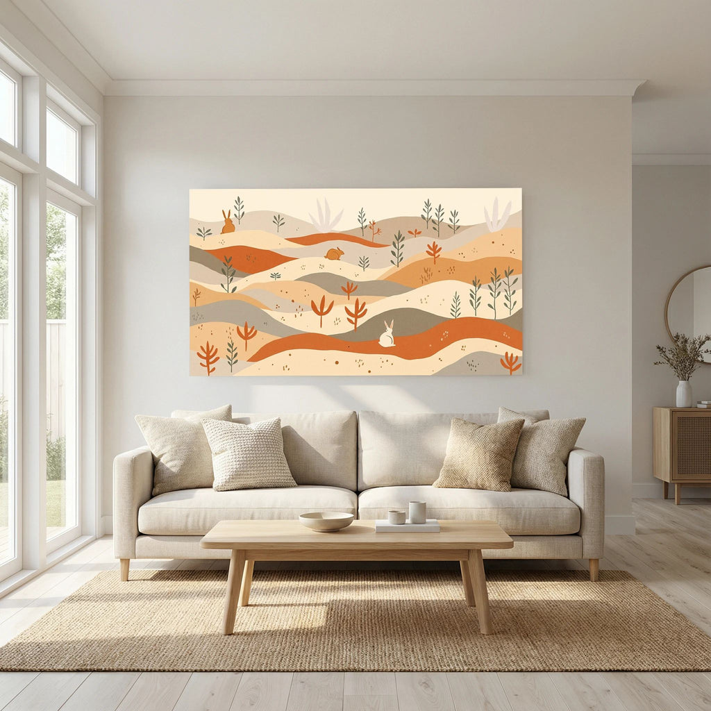 Rabbits On The Pastures Wall Canvas
