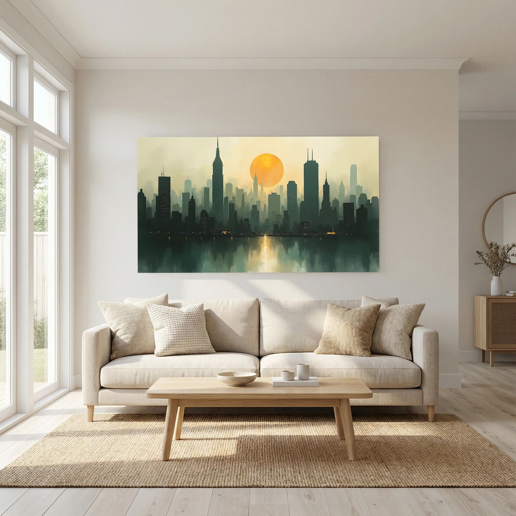 Minimalist Cityscape At Sunset 