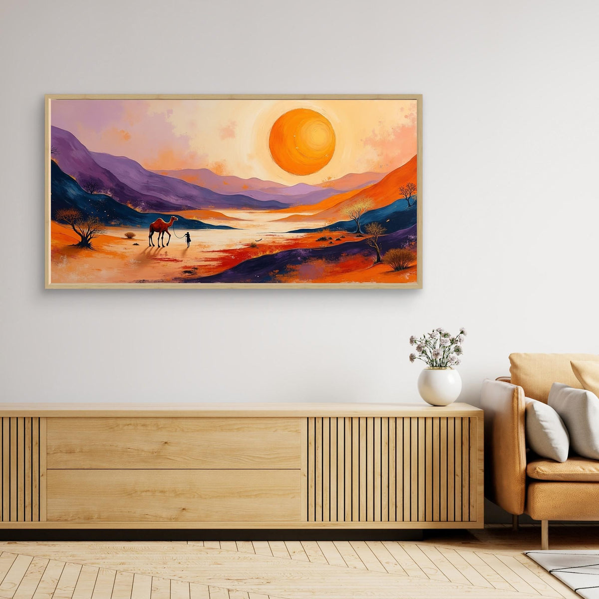 Traveller In Dessert Sands At Sunset Canvas Wall Art
