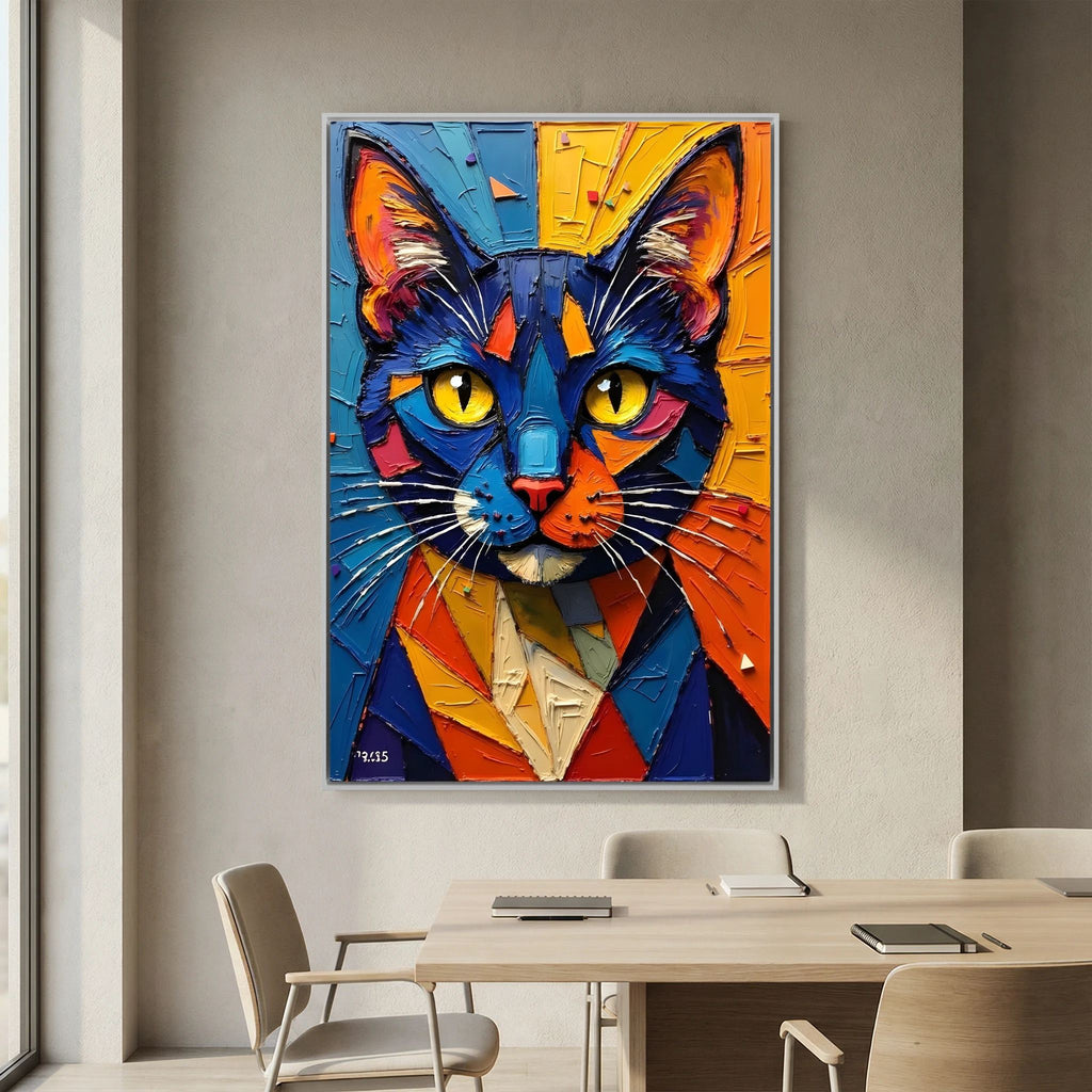 Vibrant Oil Style Domestic Cat Minimalist Wall Decor