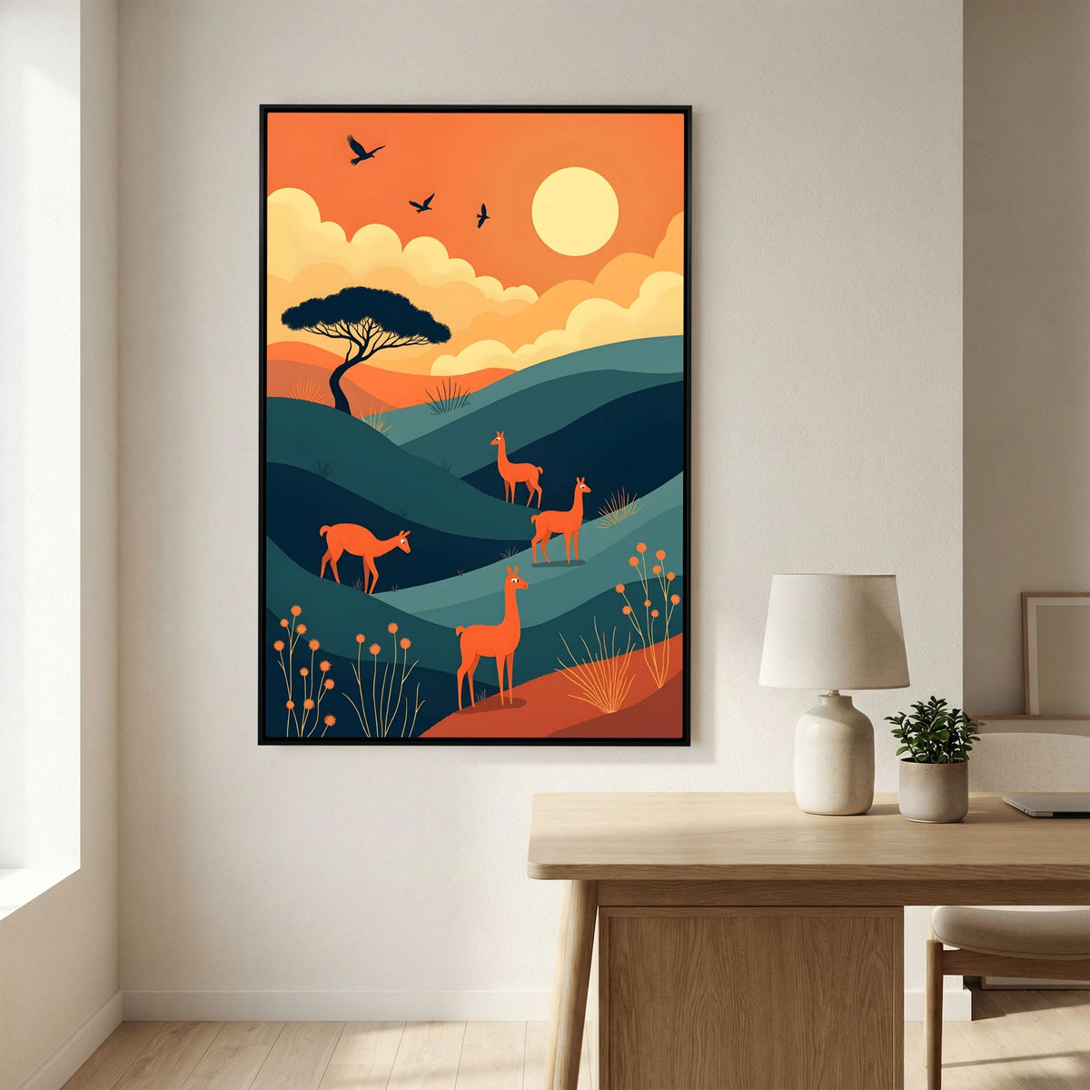 Alpaca At Sunset Abstract Wall Canvas