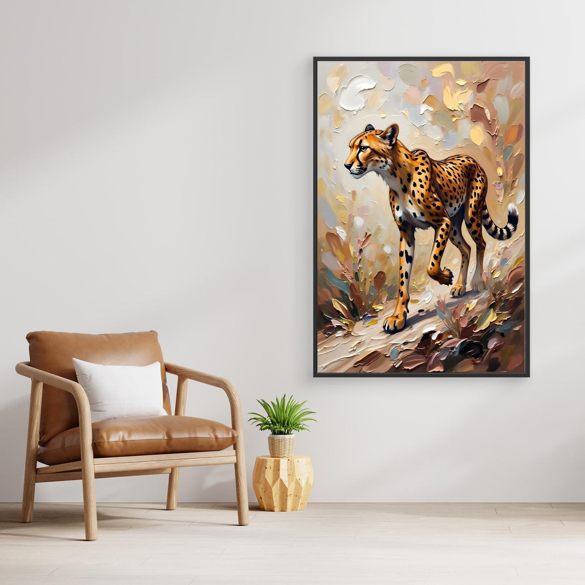 Muted Oil Style Cheetah Safari Cat Minimalist Wall Canvas