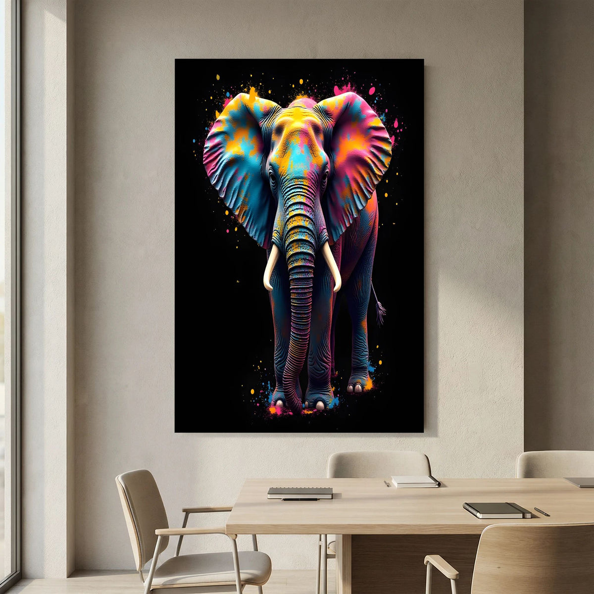 Abstract Elephant Canvas Wall Art, Modern Safari Nursery Print, Warm Toned Statement Decor, Poly-Cotton Framed Wildlife Art, Gift