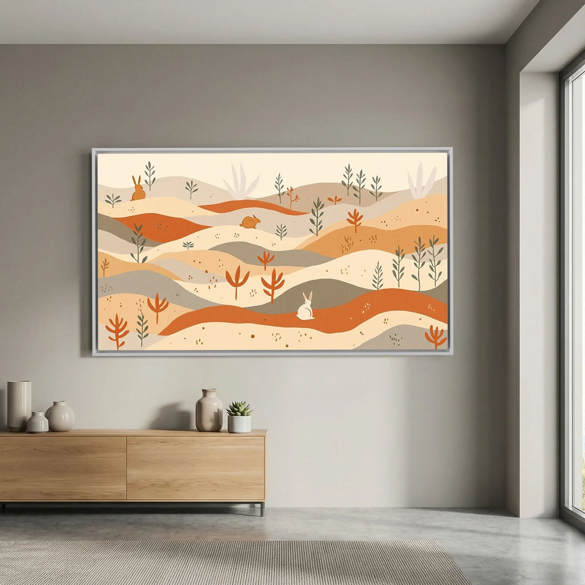 Rabbits On The Pastures Wall Canvas