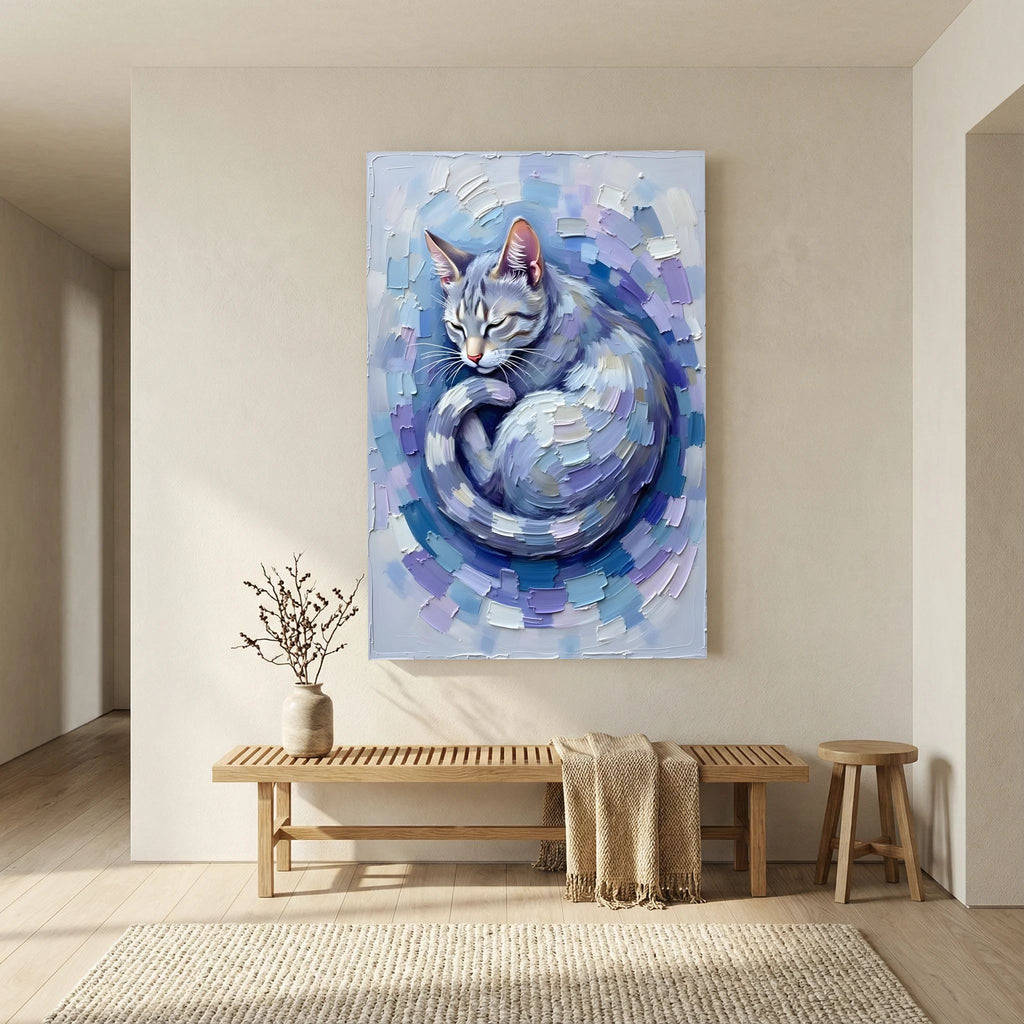 Patel Blue Domestic Cat Oil Style Canvas Minimalist Decor