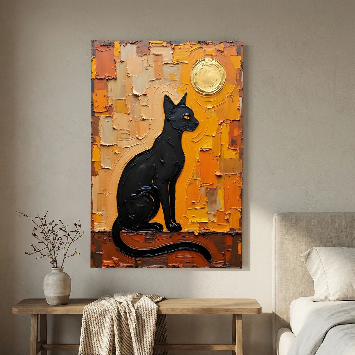 Domestic Cat Abstract Oil Style Canvas Minimalist Wall Decor