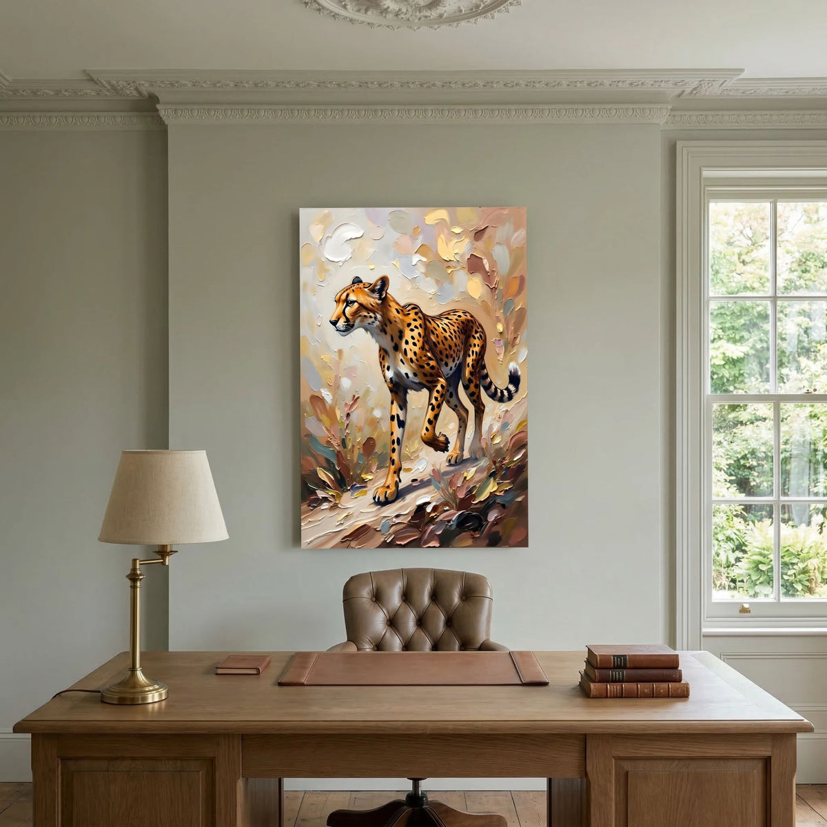 Muted Oil Style Cheetah Safari Cat Minimalist Wall Canvas