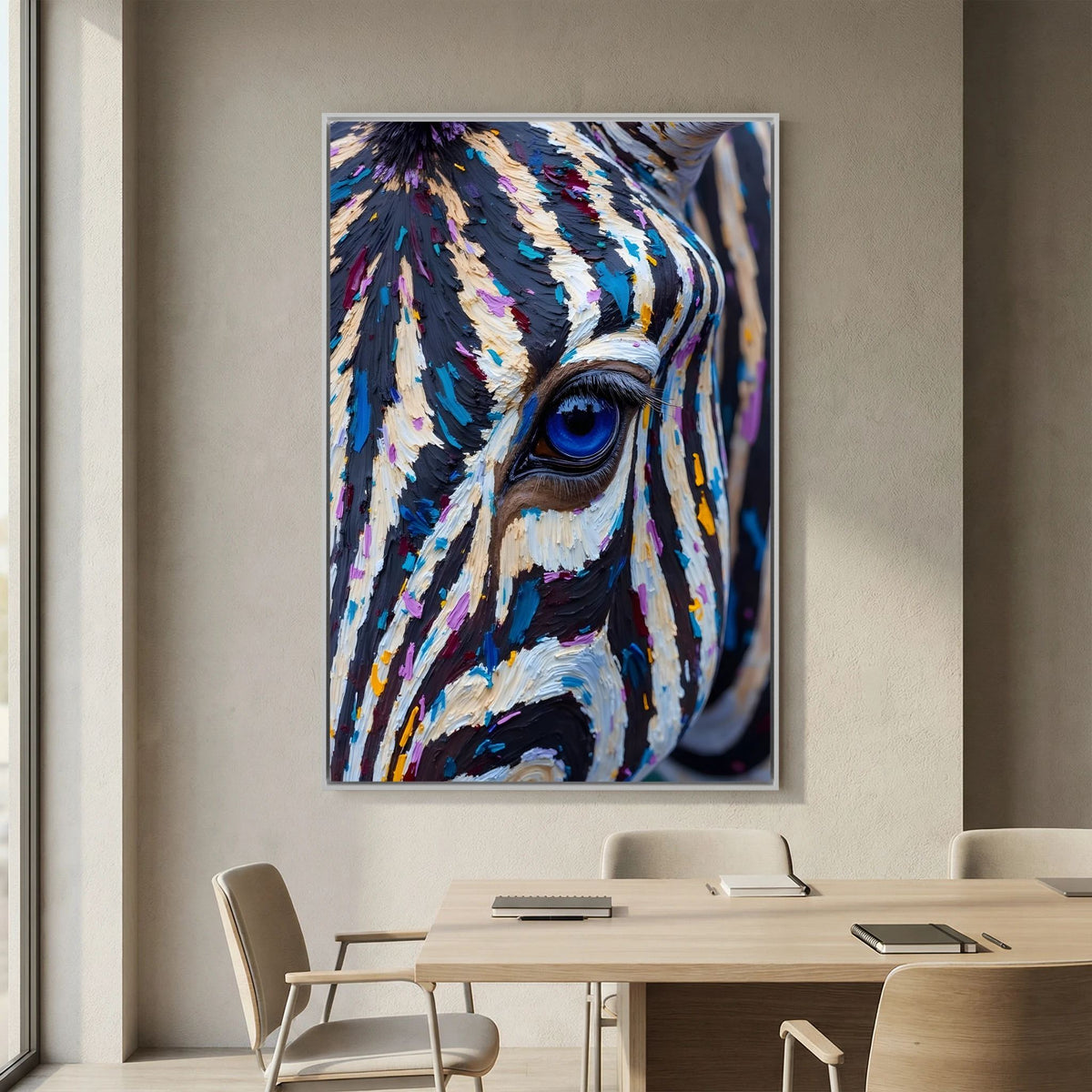 Zebra Monochrome A Hint Of Colour Minimalist Oil Style Canvas 