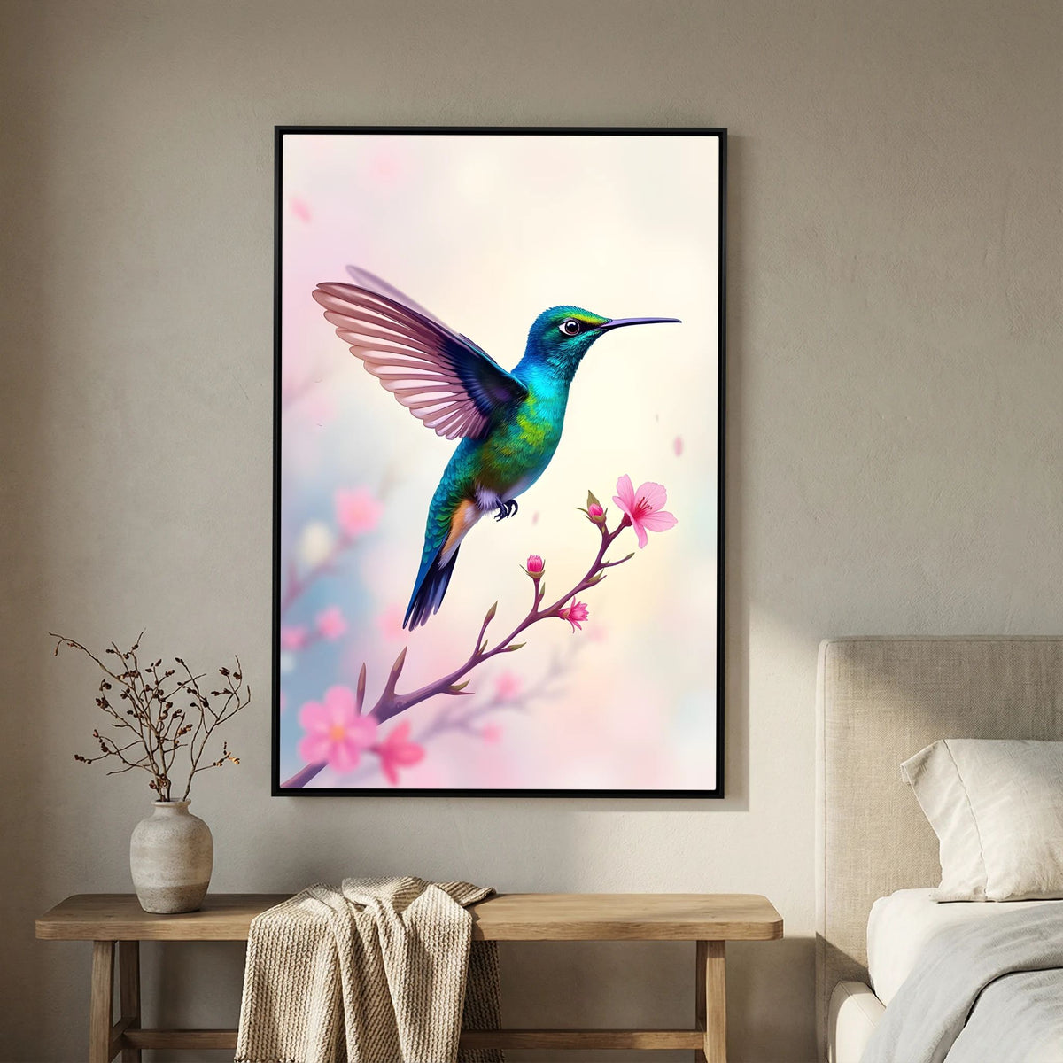 Vibrant Humming Bird Minimalist Canvas Wall Art