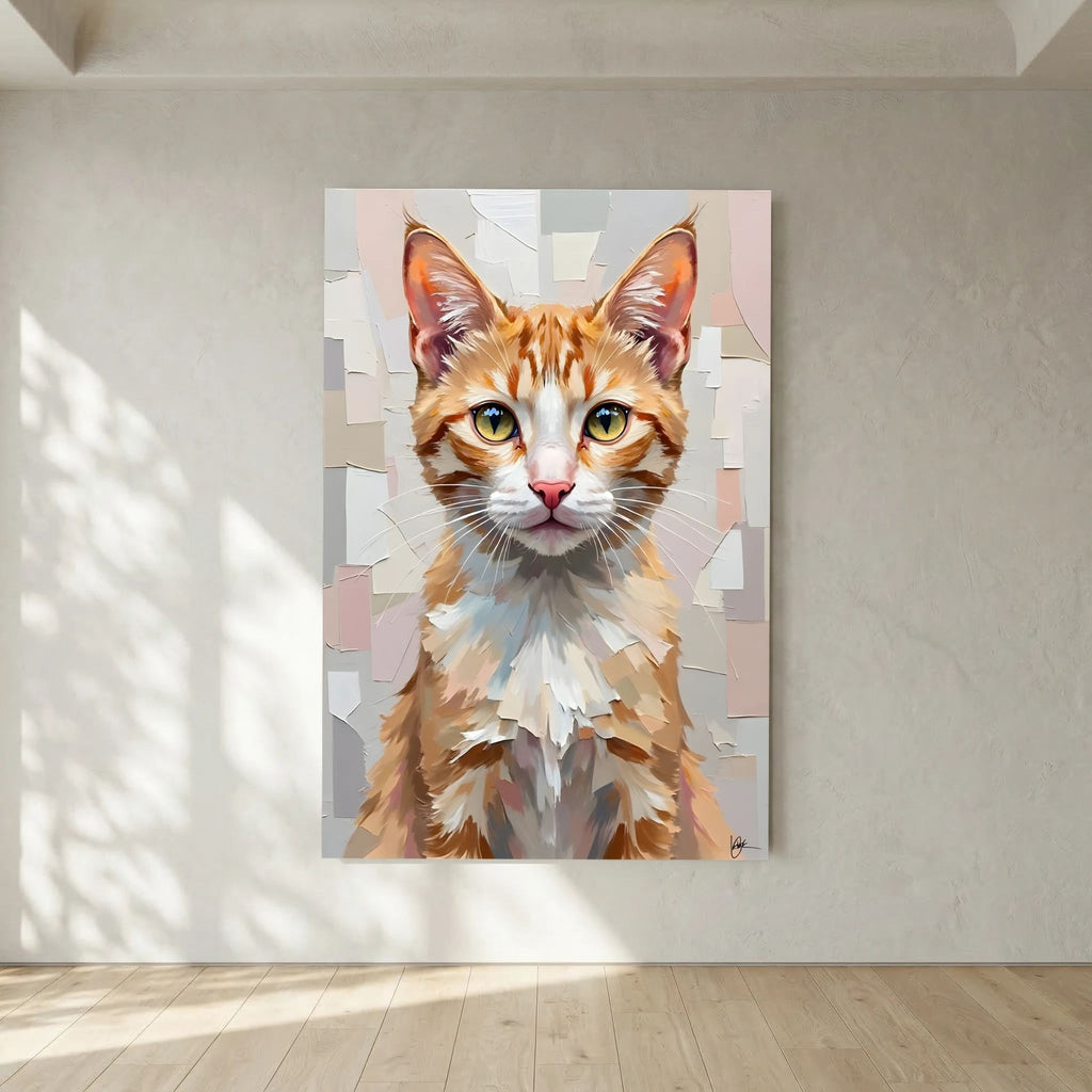 Cute Kitten Abstract Oil Style Minimalist Canvas Kids Room